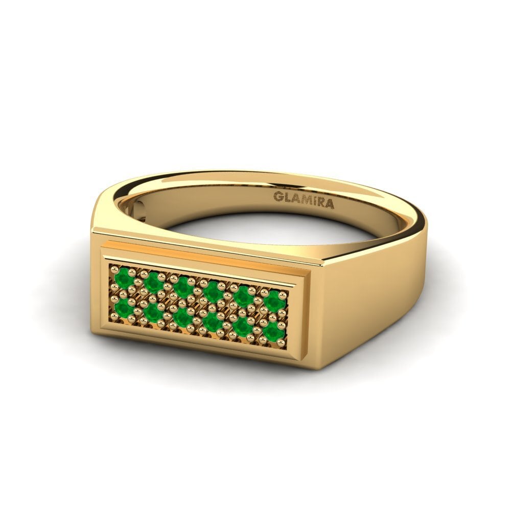 14k Oro Amarillo Esmeralda Anillo de Hombre Scraggy