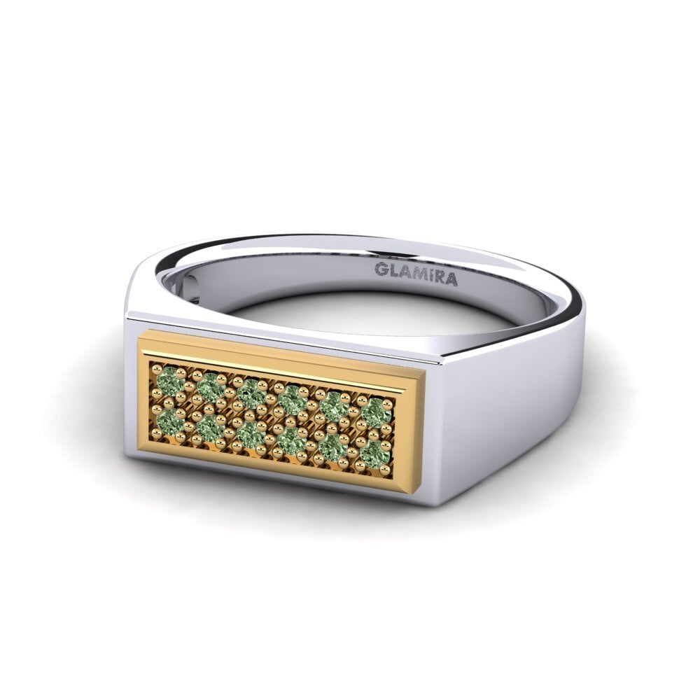 18ct White & Yellow Gold Green Diamond Men's Ring Scraggy