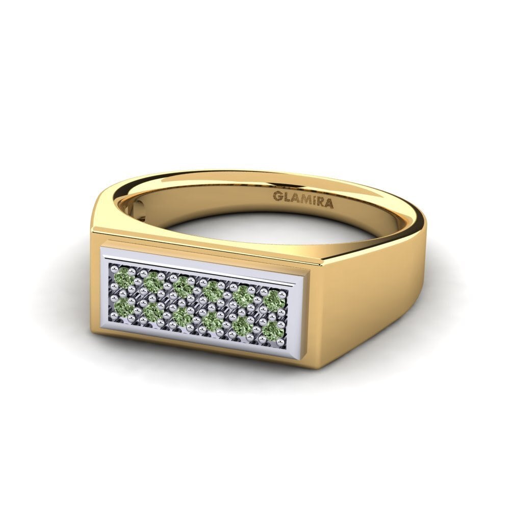 18ct Yellow & White Gold Green Diamond Men's Ring Scraggy