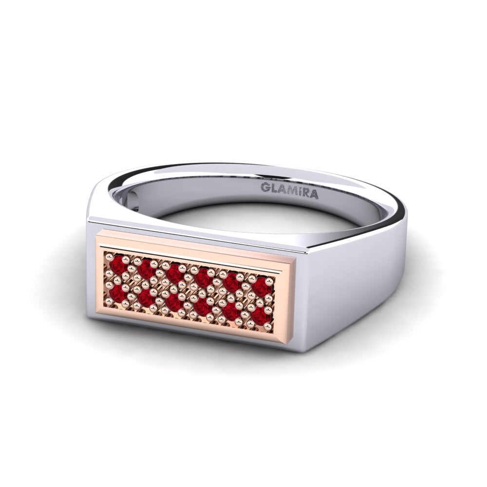 Oro Bianco & Rosso 375 Zircone Rosso Anello da uomo Scraggy