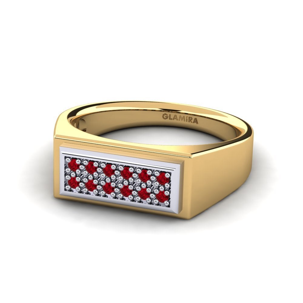 Oro Giallo & Bianco 750 Zircone Rosso Anello da uomo Scraggy