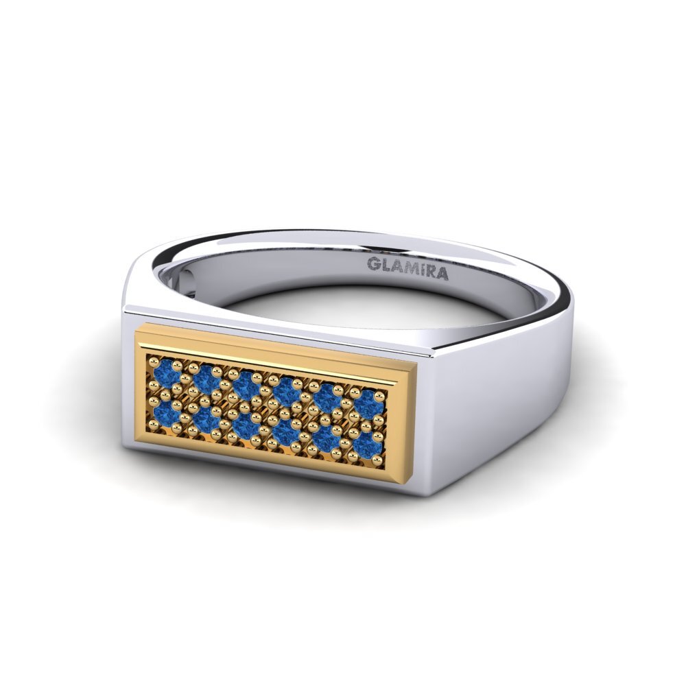 14ct White & Yellow Gold Dark Blue Zirconia Men's Ring Scraggy