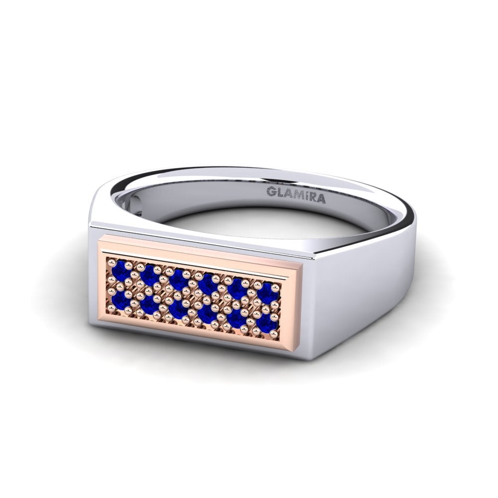 14ct White & Rose Gold Sapphire Men's Ring Scraggy