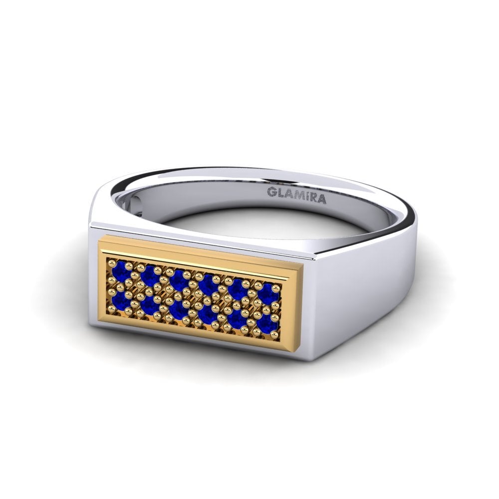 14ct White & Yellow Gold Sapphire Men's Ring Scraggy