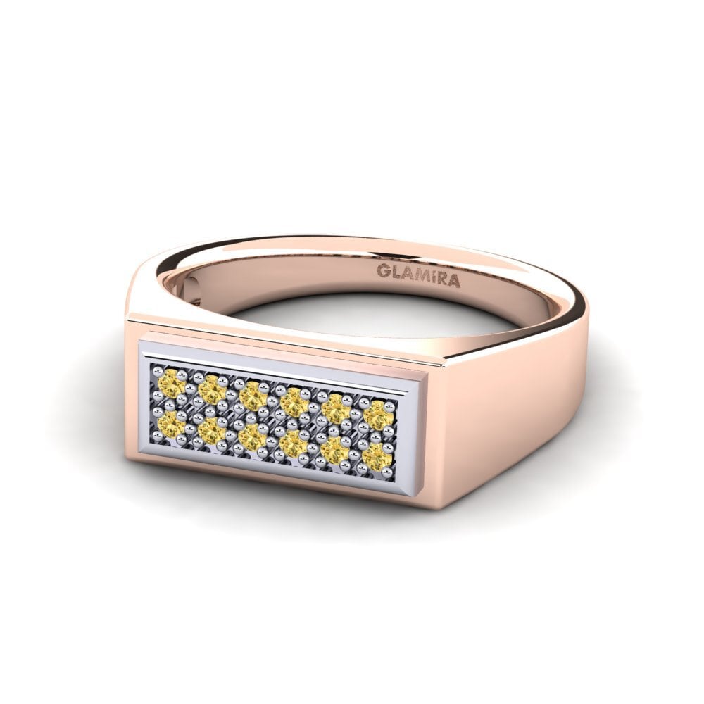 18ct Rose & White Gold Yellow Diamond Men's Ring Scraggy
