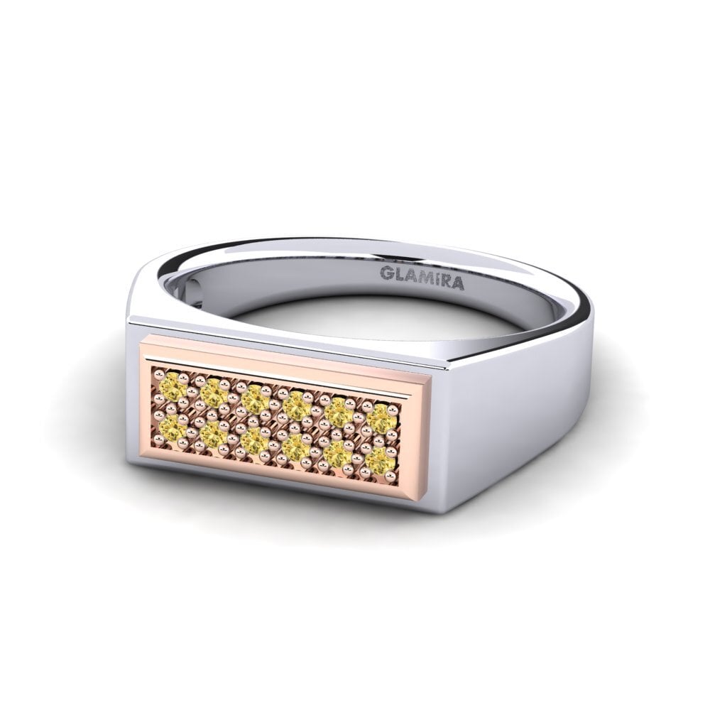 14ct White & Rose Gold Yellow Diamond Men's Ring Scraggy