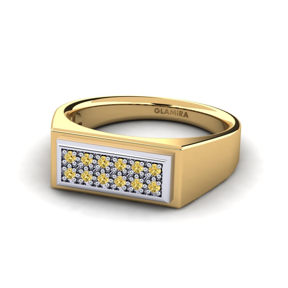 Oro Giallo & Bianco 585 Diamante Giallo Anello da uomo Scraggy