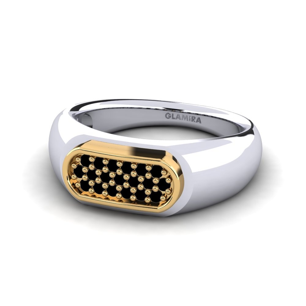 9ct White & Yellow Gold Black Onyx Men's Ring Sewaddle