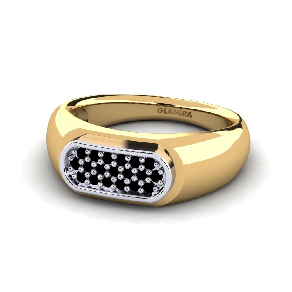 Oro Giallo & Bianco 375 Onice Nero Anello da uomo Sewaddle