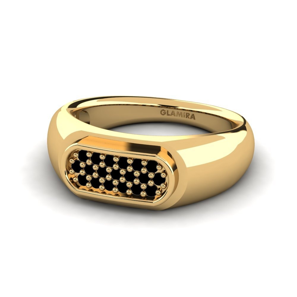 9ct Yellow Gold Black Sapphire Men's Ring Sewaddle