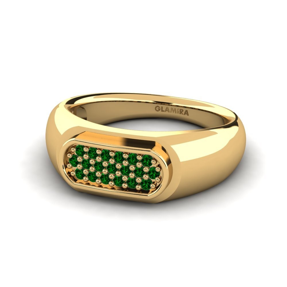 14k Oro Amarillo Circonita Verde Anillo de Hombre Sewaddle