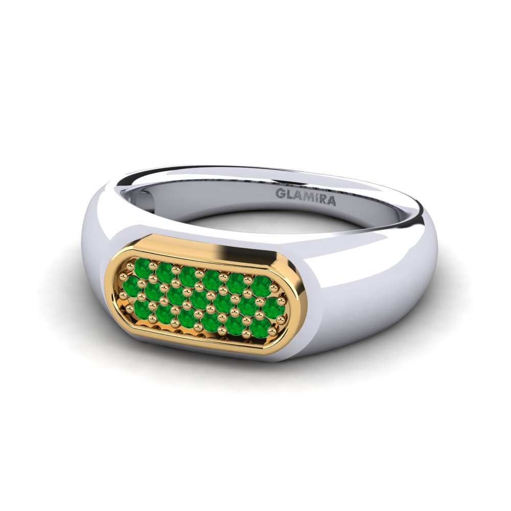 14k Oro Blanco & Amarillo Esmeralda Anillo de Hombre Sewaddle