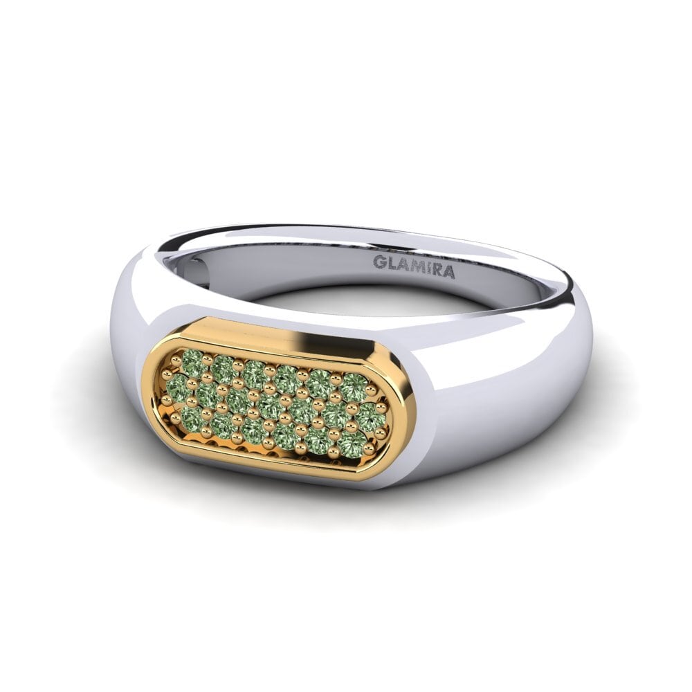 18ct White & Yellow Gold Green Diamond Men's Ring Sewaddle