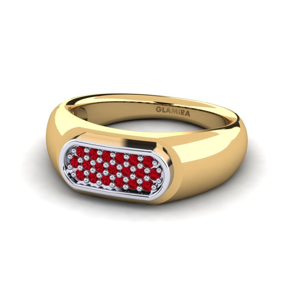 Oro Giallo & Bianco 750 Zircone Rosso Anello da uomo Sewaddle