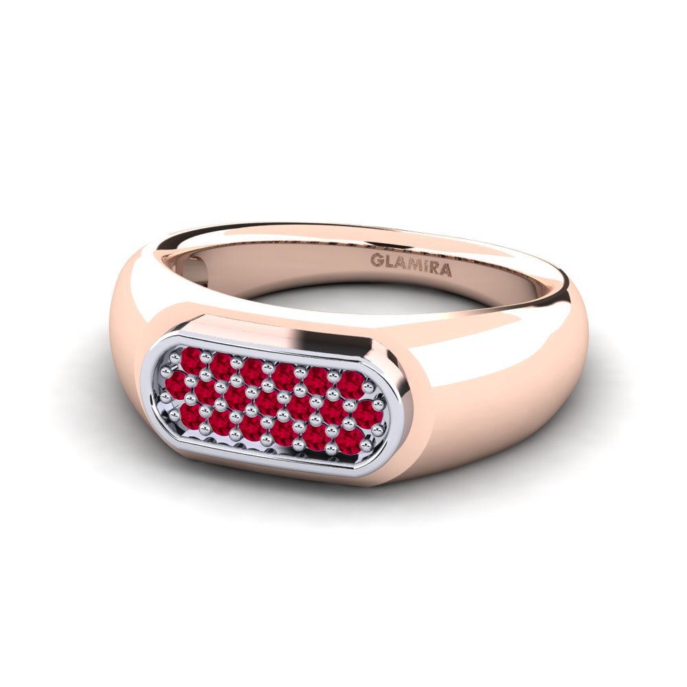 14ct Rose & White Gold Ruby Men's Ring Sewaddle