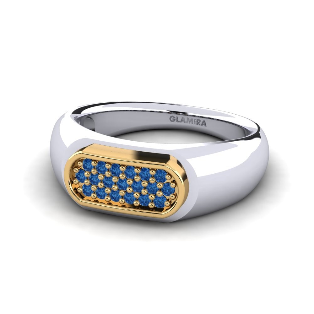 14ct White & Yellow Gold Dark Blue Zirconia Men's Ring Sewaddle