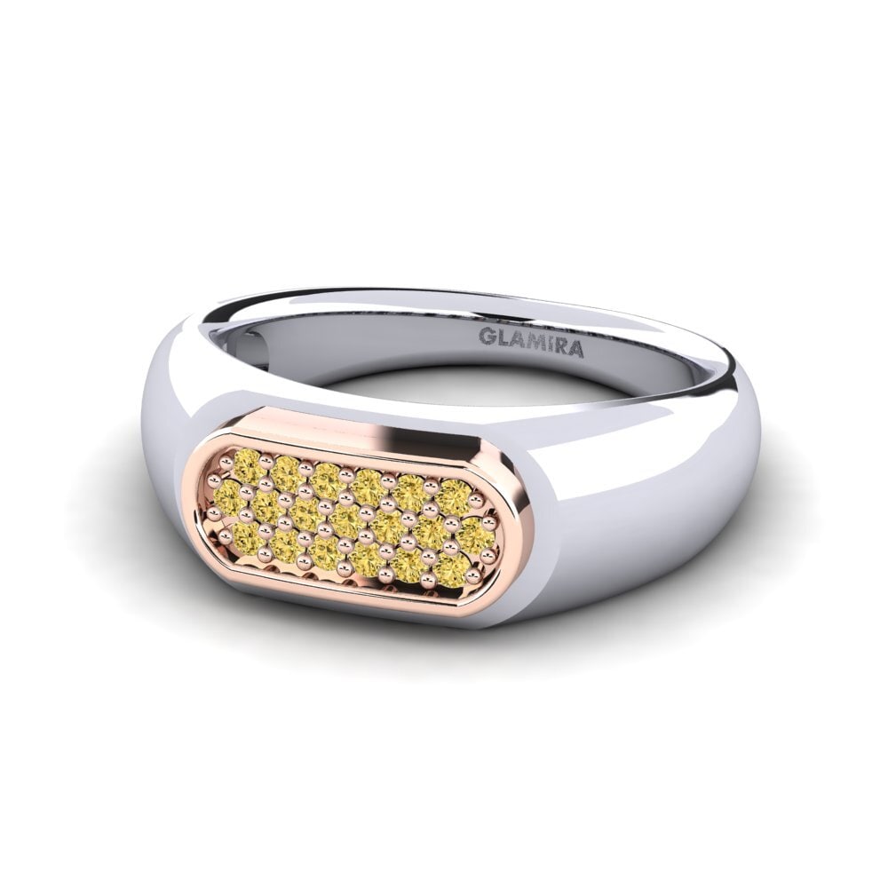 14ct White & Rose Gold Yellow Diamond Men's Ring Sewaddle