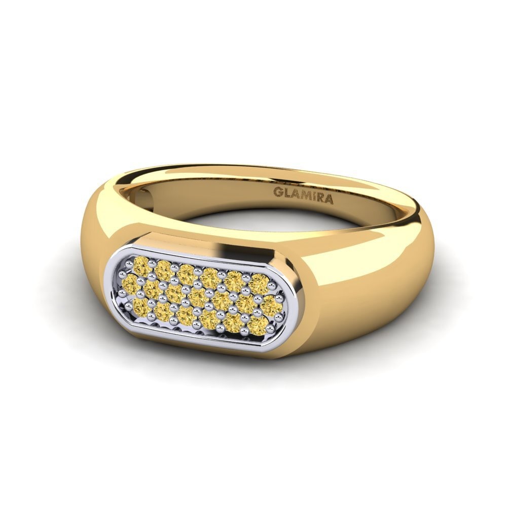 Oro Giallo & Bianco 585 Diamante Giallo Anello da uomo Sewaddle