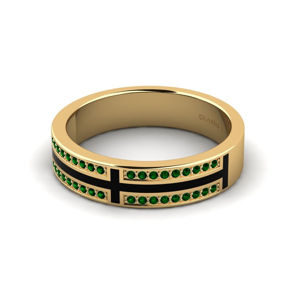 14k Oro Amarillo Circonita Verde Anillo de Hombre Surrett