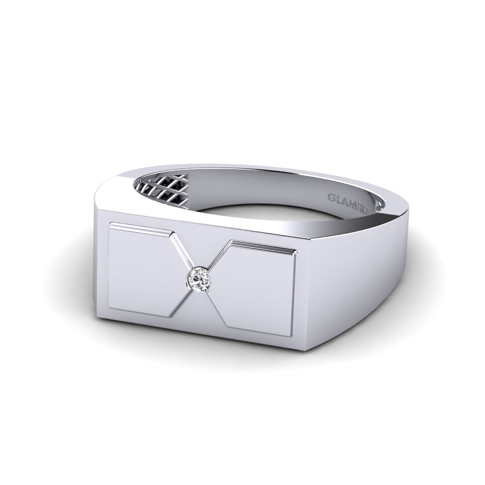 14k Oro Blanco Diamante Anillo de Hombre Warden
