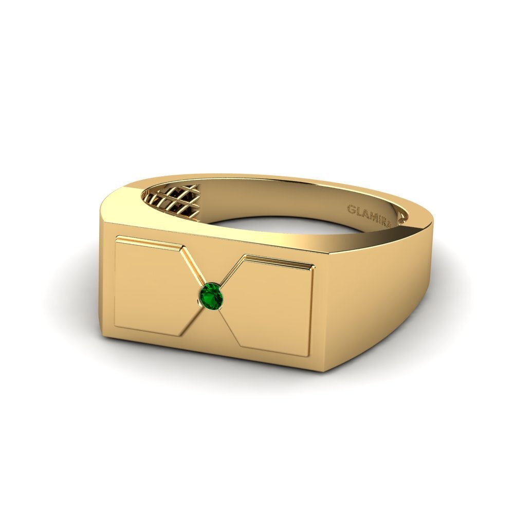 14k Oro Amarillo Circonita Verde Anillo de Hombre Warden