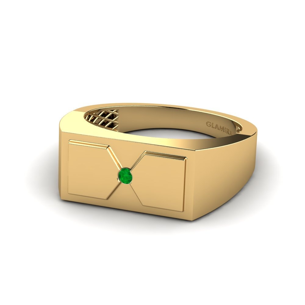 14k Oro Amarillo Esmeralda Anillo de Hombre Warden