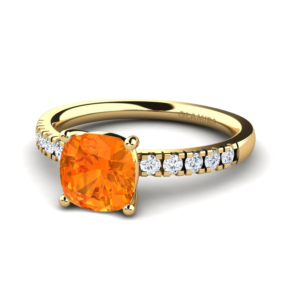 18k Oro Amarillo Zafiro Naranja Anillo de compromiso Allison