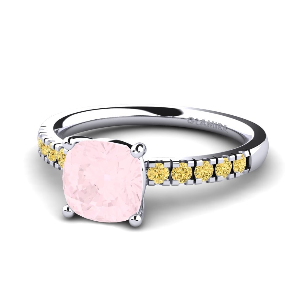 18k Oro Blanco Cuarzo rosa Anillo de compromiso Allison