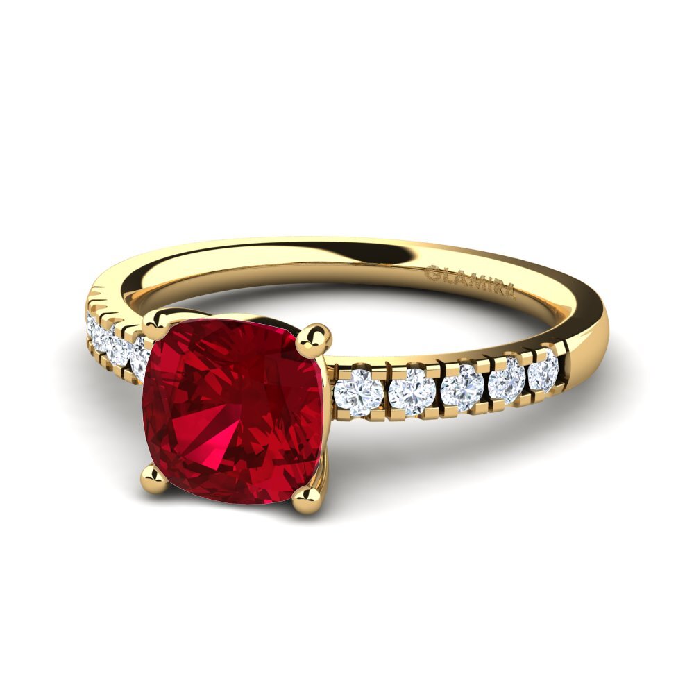 18k Oro Amarillo Circonita Roja Anillo de compromiso Allison