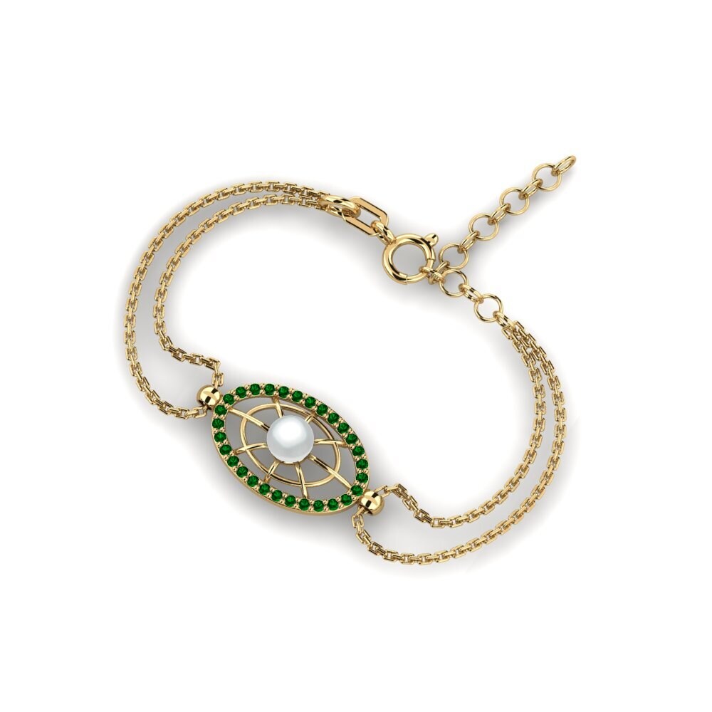 18k Oro Amarillo Circonita Verde Pulsera de Mujer Dafritaus