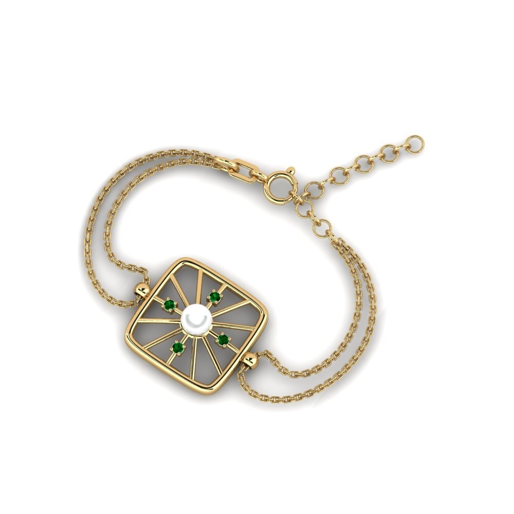 18k Oro Amarillo Circonita Verde Pulsera de Mujer Dattumajos
