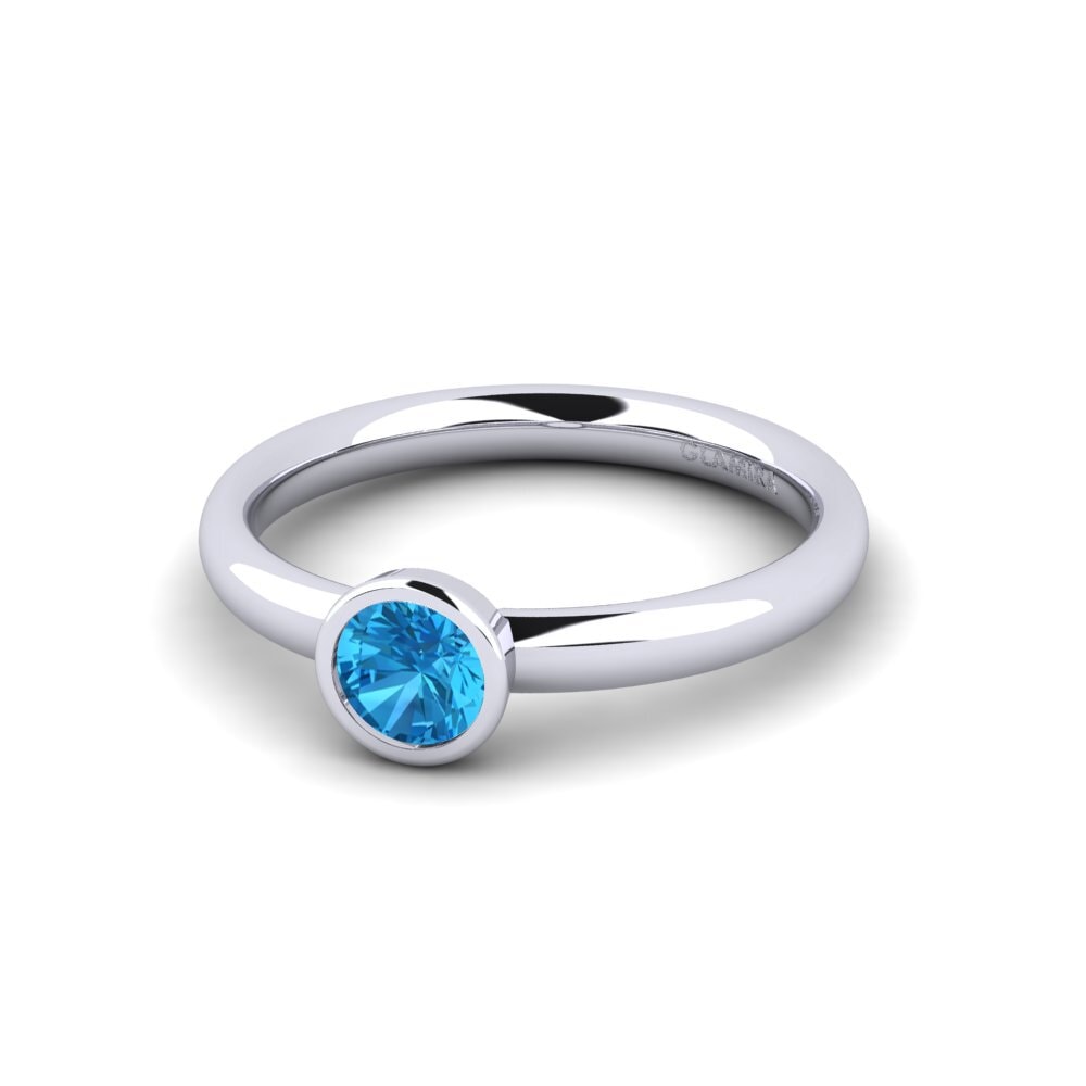 18k Oro Blanco Topacio azul Set de Anillos True Love Anillo A