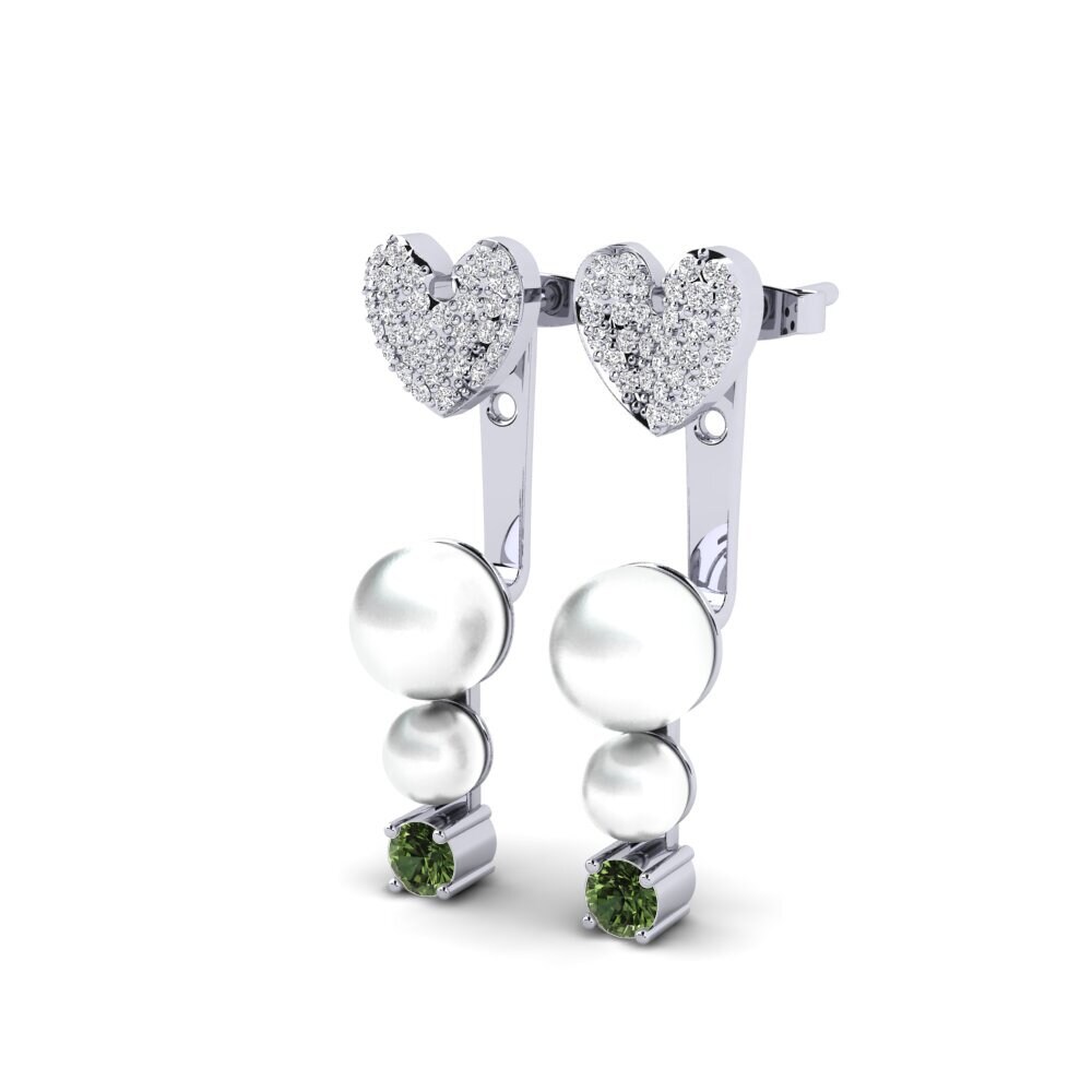 14ct White Gold Green Sapphire Women's Earring Pure Heart