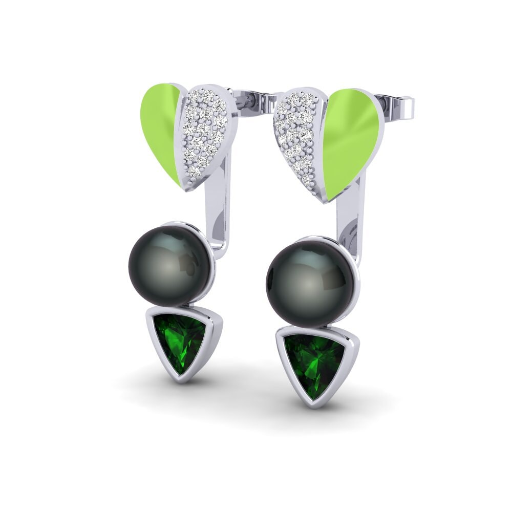 18ct White Gold Green Tourmaline Women's Earring Sepia