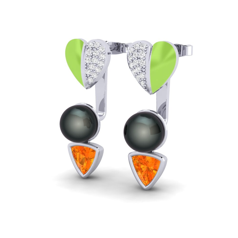 9ct White Gold Orange Sapphire Women's Earring Sepia