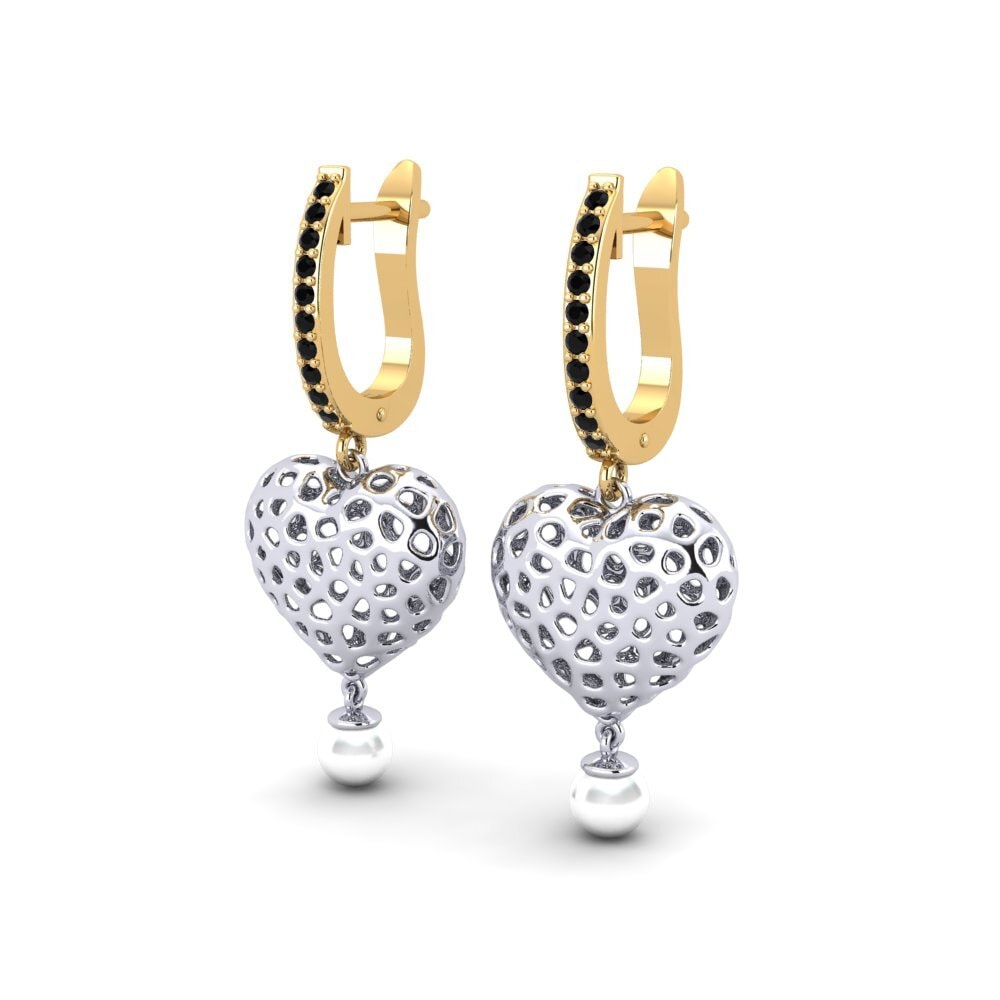 9ct Yellow & White Gold Black Diamond Women's Earring Boes