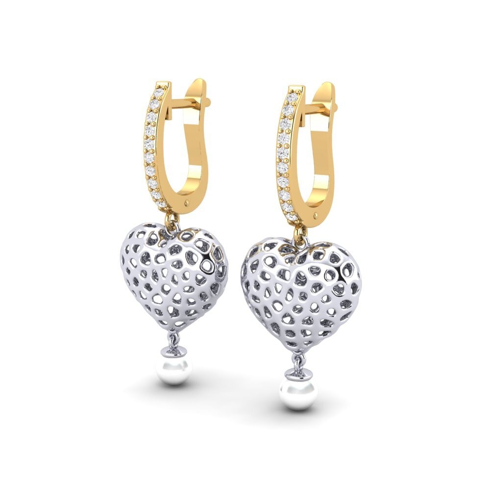14k Oro Amarillo & Blanco Zafiro blanco Pendiente de mujer Boes