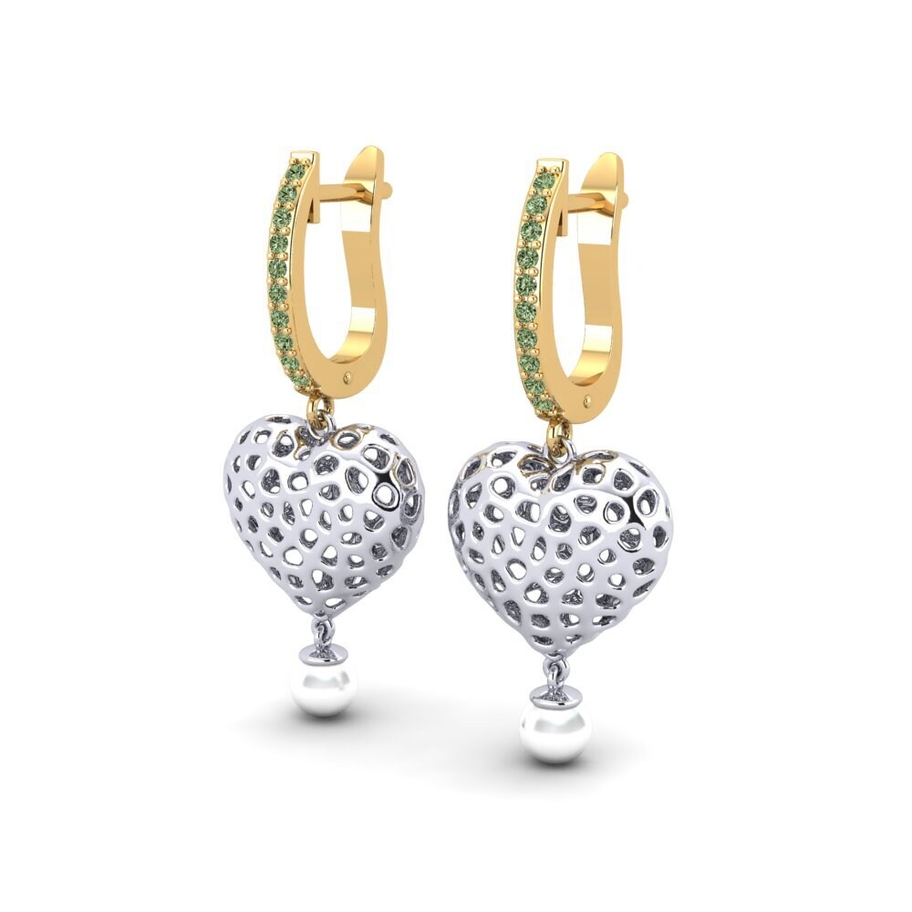 9ct Yellow & White Gold Green Diamond Women's Earring Boes