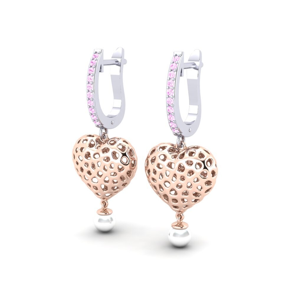 14k Oro Blanco & Rosa Zafiro Rosado Pendiente de mujer Boes