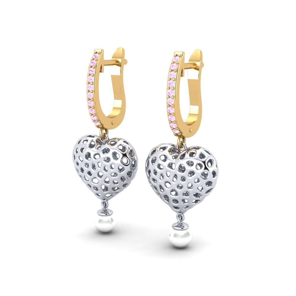 14ct Yellow & White Gold Pink Sapphire Women's Earring Boes