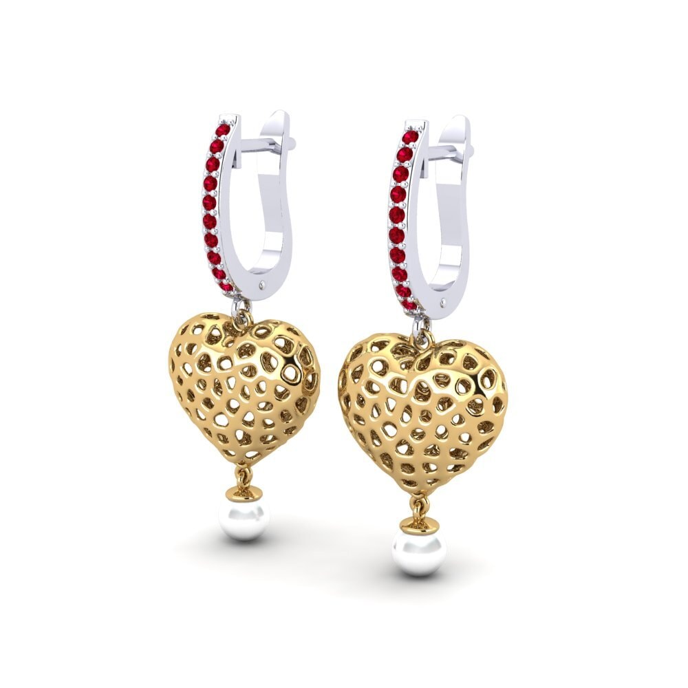 14ct White & Yellow Gold Red Zirconia Women's Earring Boes