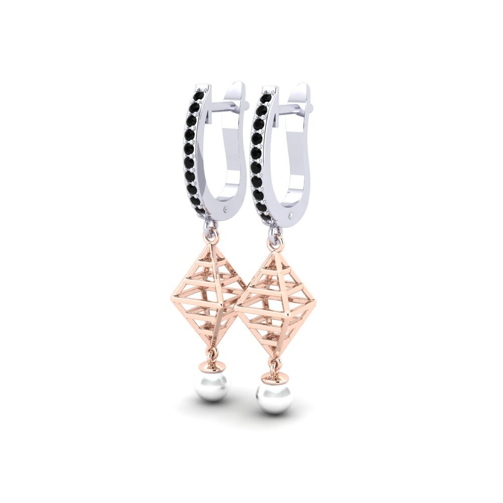 14ct White & Rose Gold Black Onyx Women's Earring Hasnain