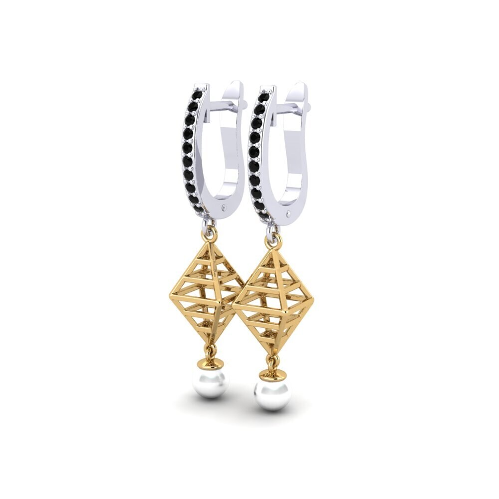 9ct White & Yellow Gold Black Diamond Women's Earring Hasnain