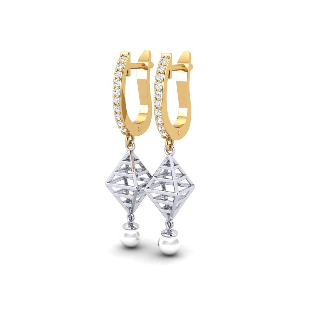 14k Oro Amarillo & Blanco Zafiro blanco Pendiente de mujer Hasnain