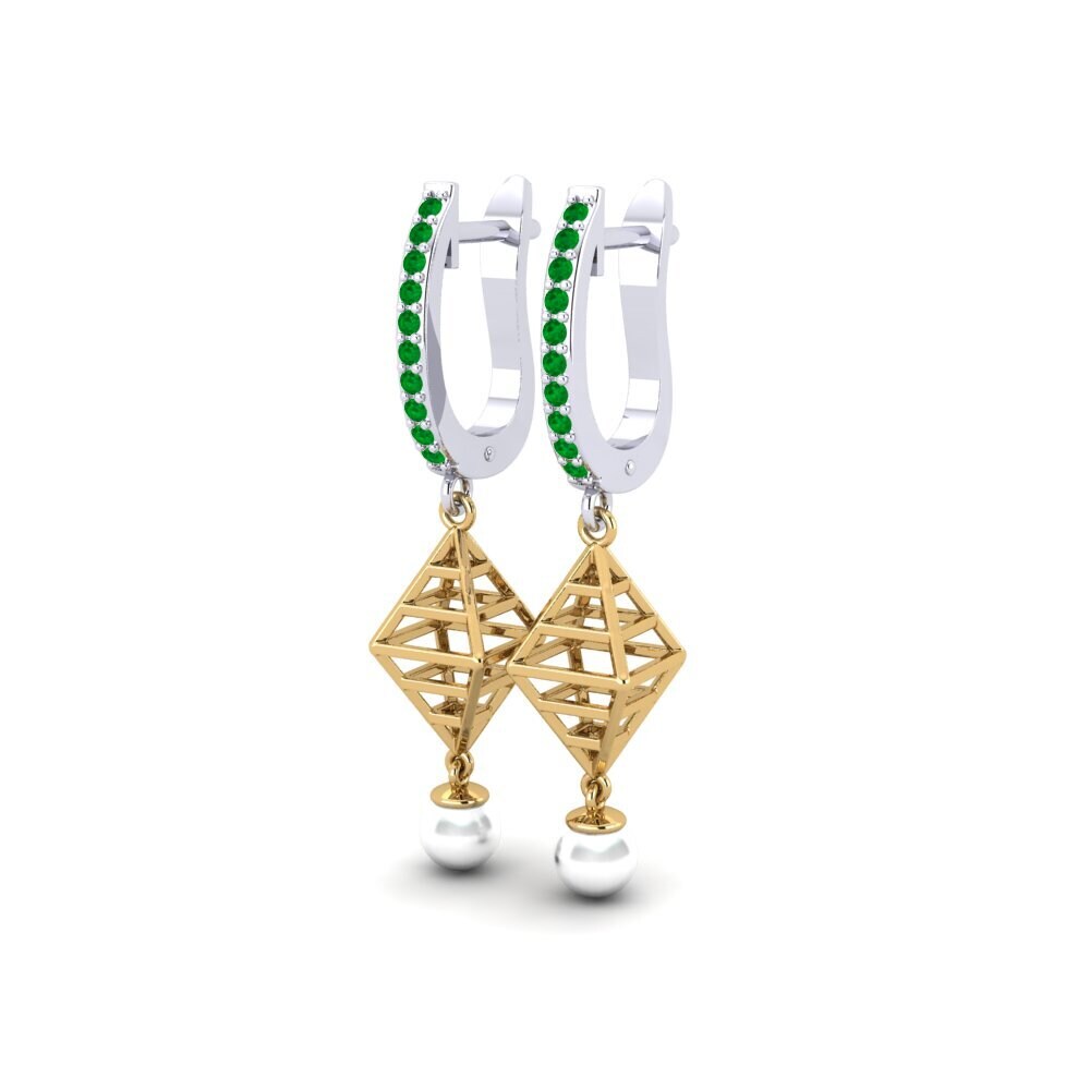 18ct White & Yellow Gold Emerald Women's Earring Hasnain