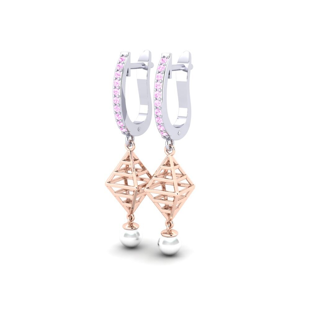 14k Oro Blanco & Rosa Zafiro Rosado Pendiente de mujer Hasnain