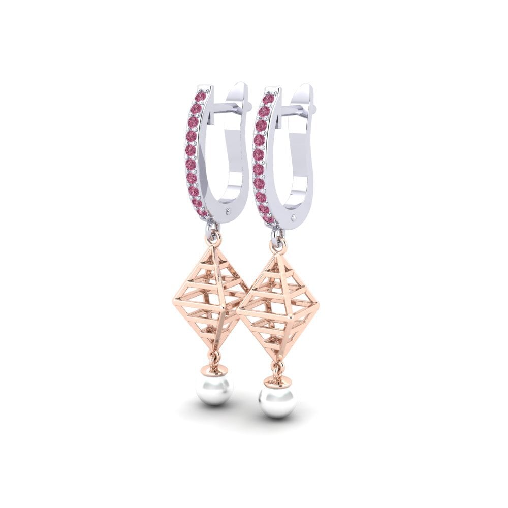 9ct White & Rose Gold Rhodolite Garnet Women's Earring Hasnain