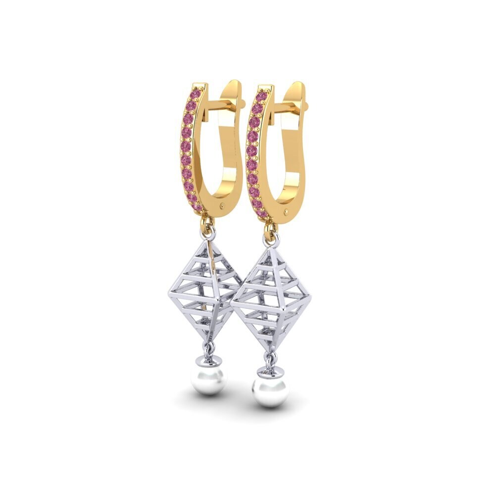 9ct Yellow & White Gold Rhodolite Garnet Women's Earring Hasnain