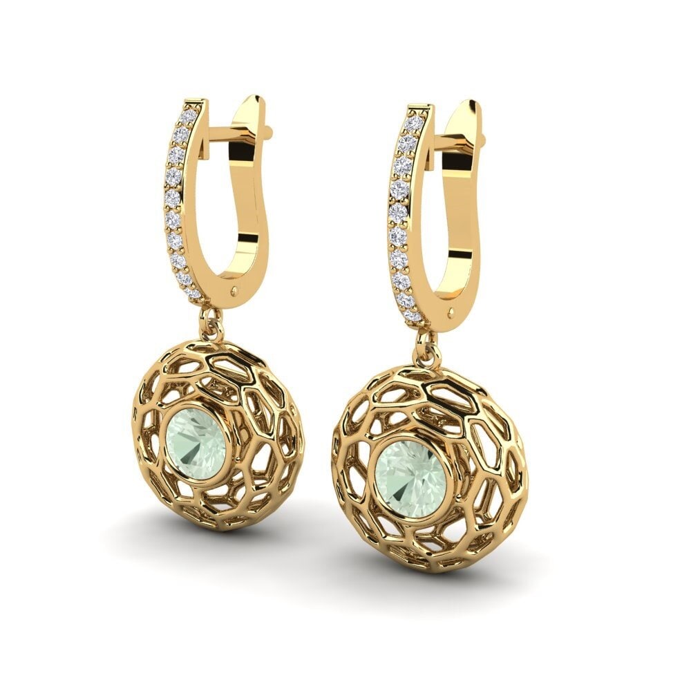 14ct Yellow Gold Green Amethyst Women's Earring Hiner