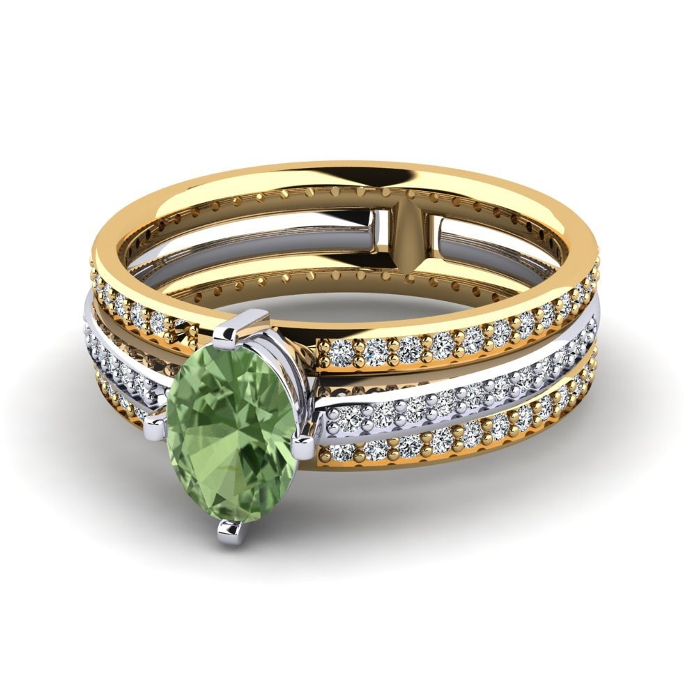 14k Oro Blanco & Amarillo Zafiro Verde Anillo de compromiso Juvenile